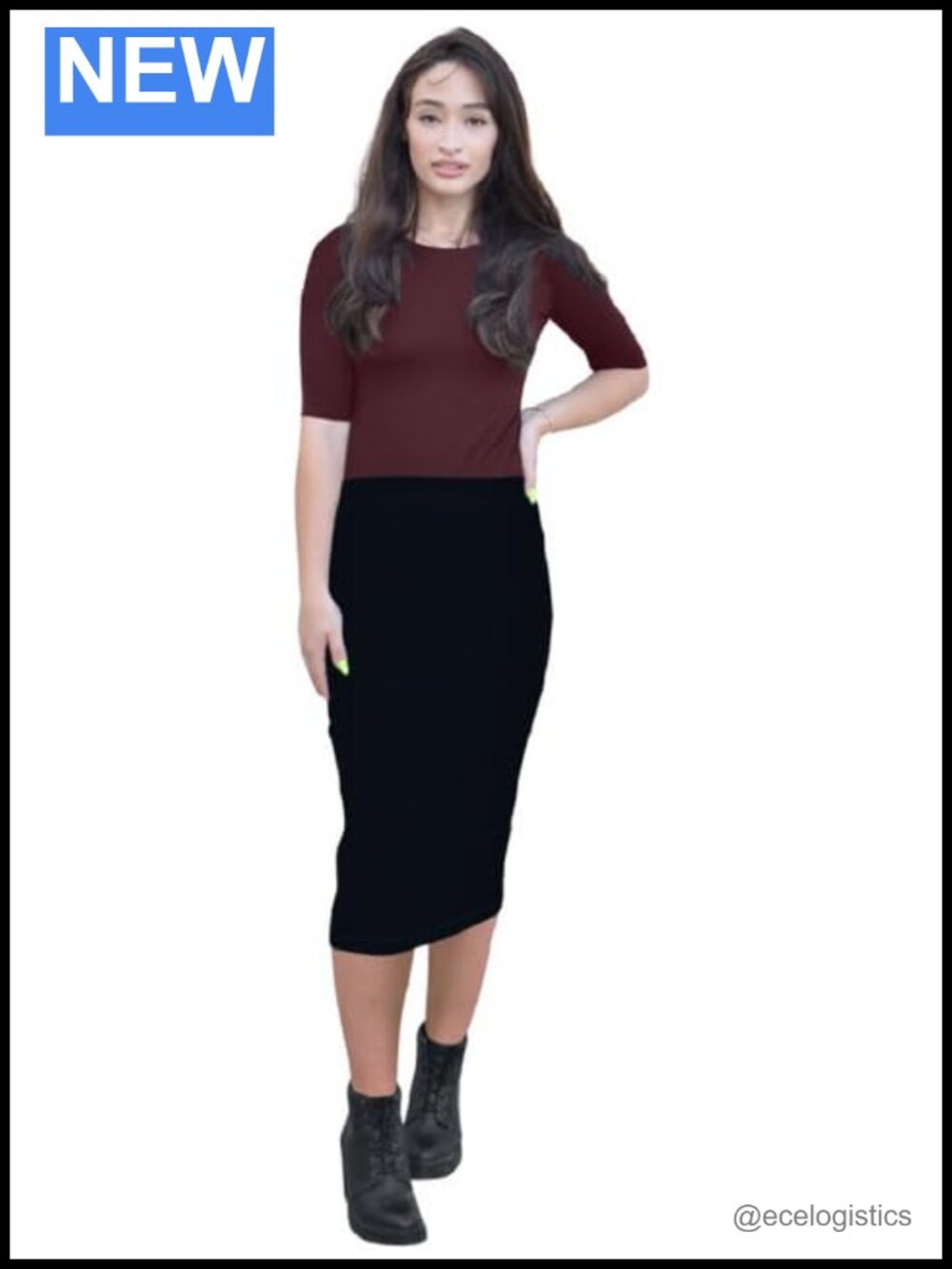 Midi Pencil Skirt Cotton Spandex Pull On Modest Work Office